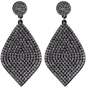 Black Silver Felt Pave Rhinestone Earrings
